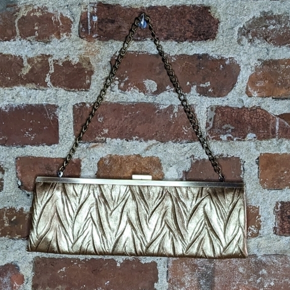 Vintage‎ Jessica McClintock Gold Clutch with Hideaway Chain - Picture 9 of 11